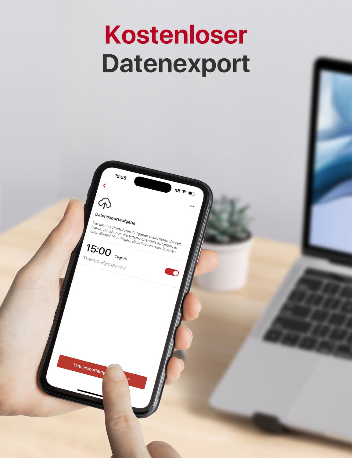 Eine Person exportiert Daten aus der X-Sense Home Security App.