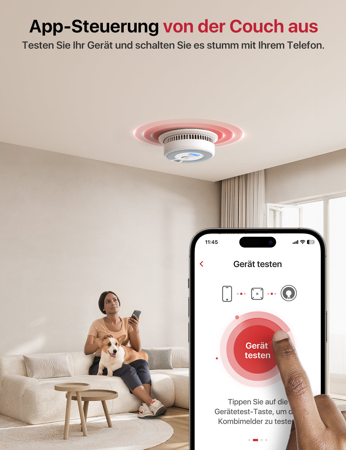 eine Person, die X-Sense SC07-MR über die App steuert