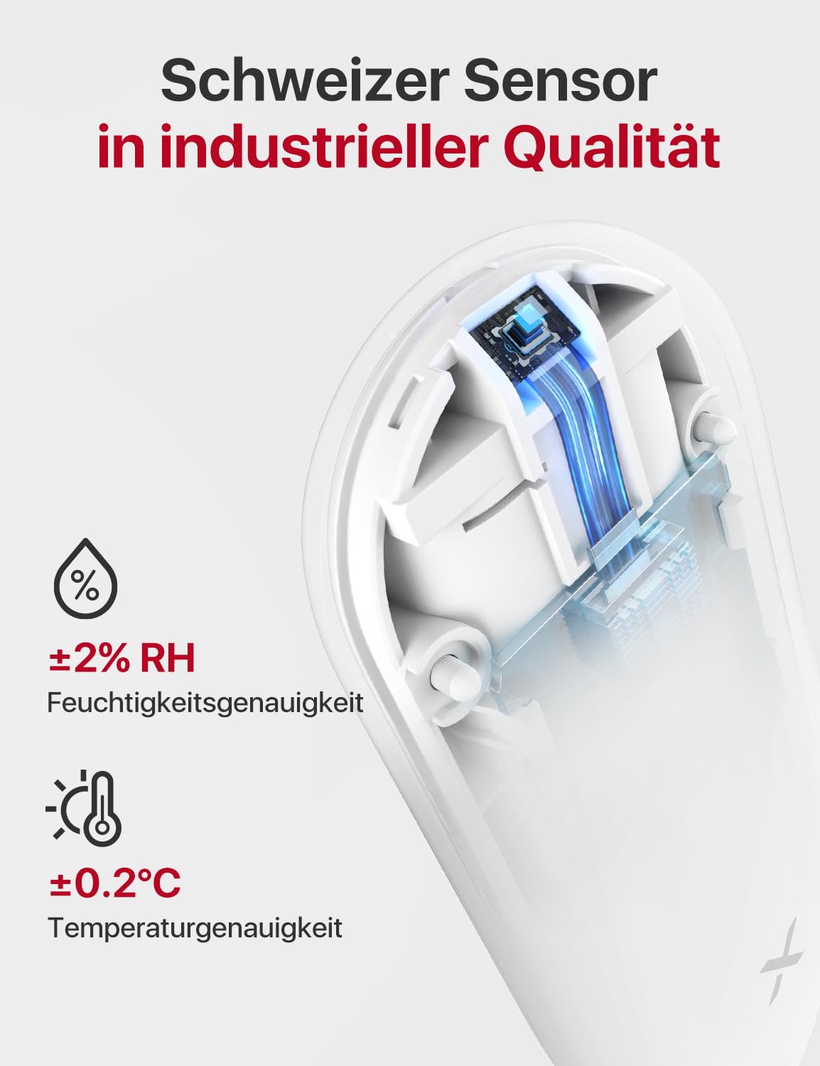Der in der Schweiz hergestellte Sensor des X-Sense STH51 Thermometer und Hygrometer