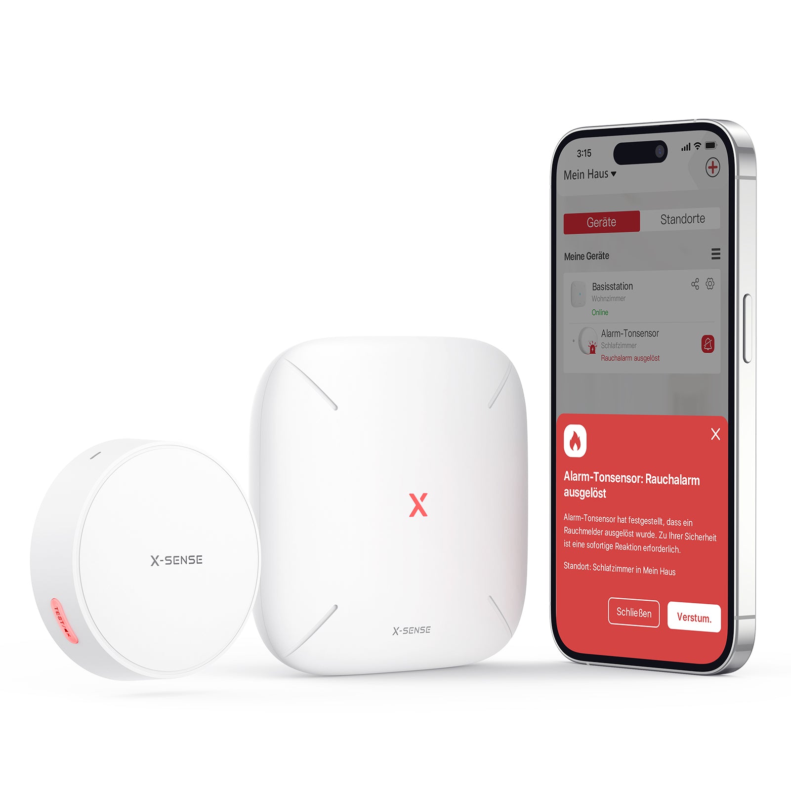 Rauch- und Kohlenmonoxid-Alarmdetektor mit WiFi-Basisstationsset (benötigt bereits einen X-Sense-Alarm)