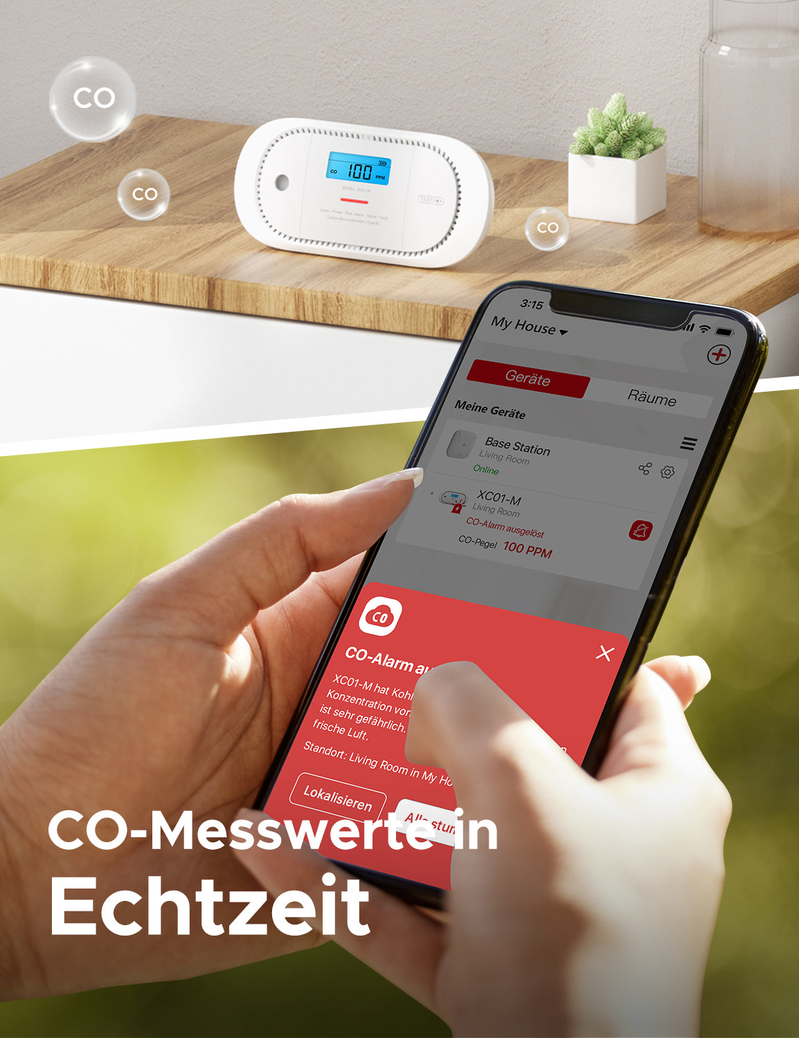 Eine Person prüft die Benachrichtigung über die Home-Security-App.