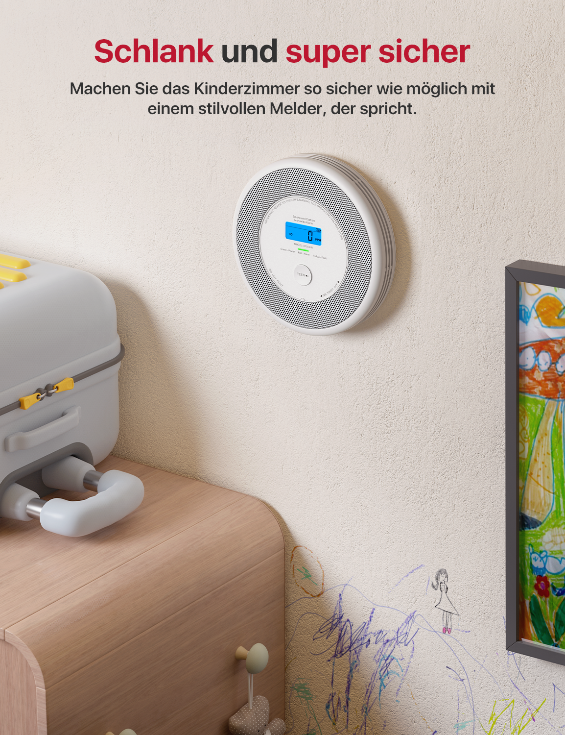 X-Sense XP0A-MR Rauchmelder und Kohlenmonoxid an der Wand montiert