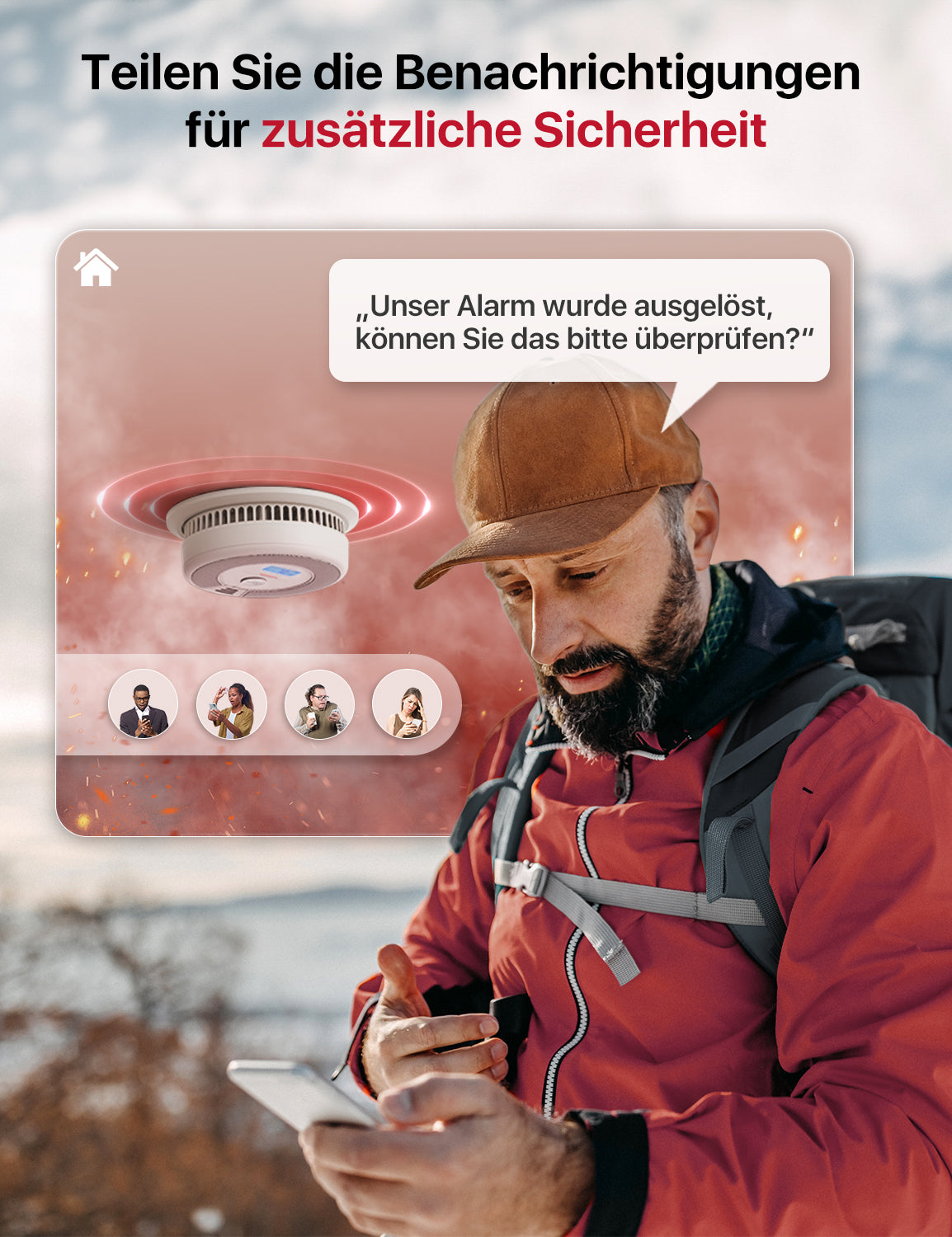 Personen an verschiedenen Standorten erhalten Warnmeldungen der X-Sense Home Security App
