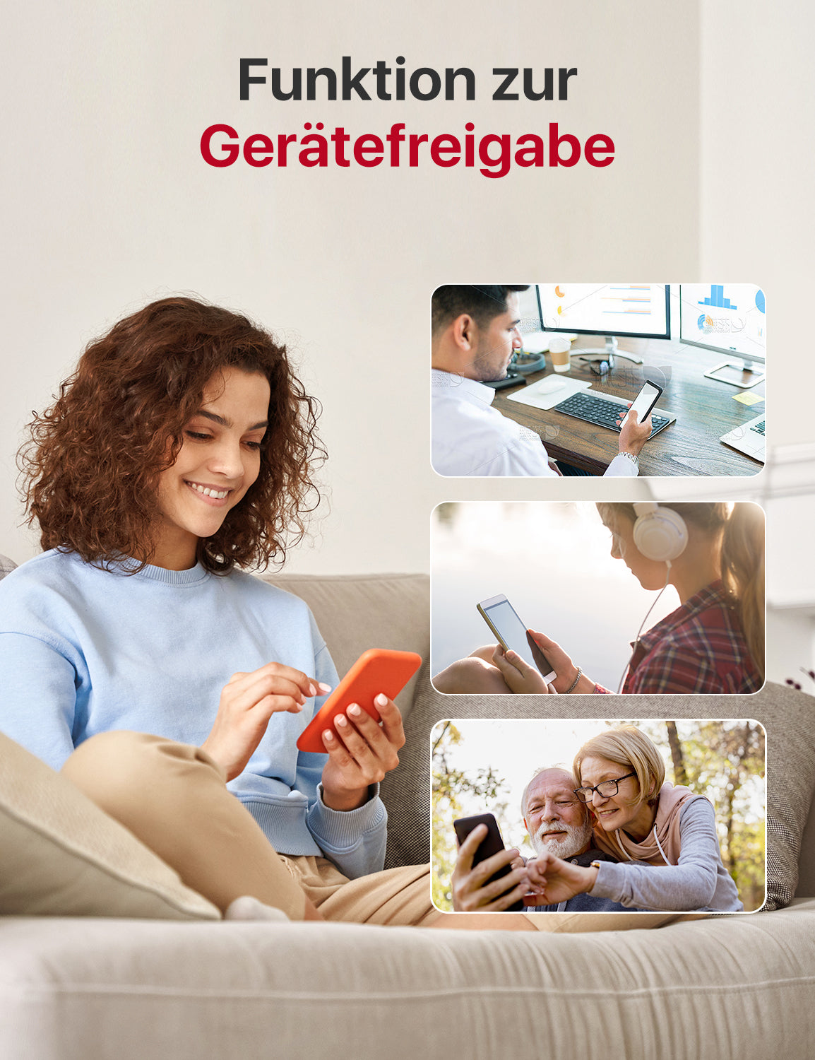 Eine Frau teilt die Geräteverwaltungsberechtigungen mit anderen.