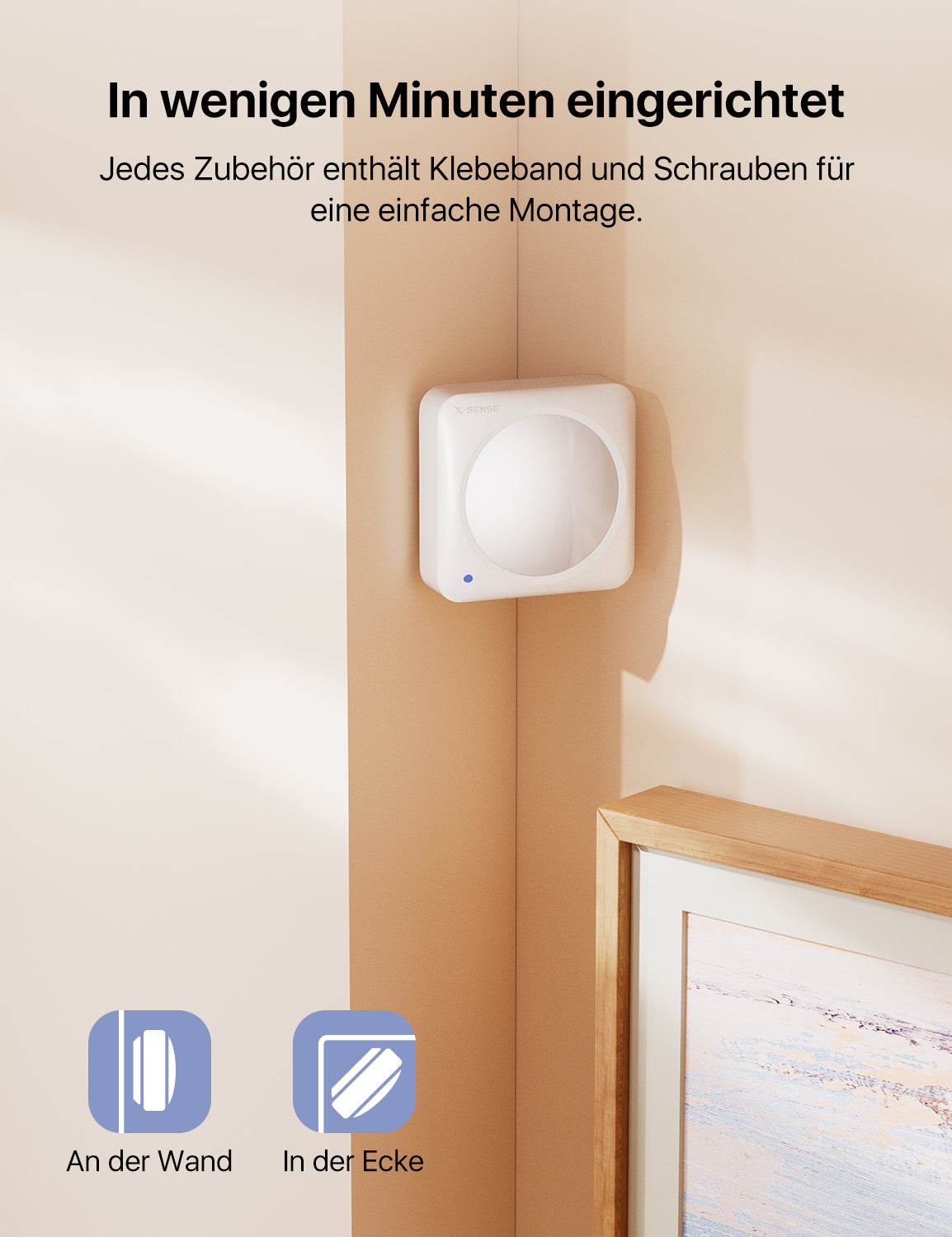 X-SENSE innen Bewegungsmelder an der Wand montiert