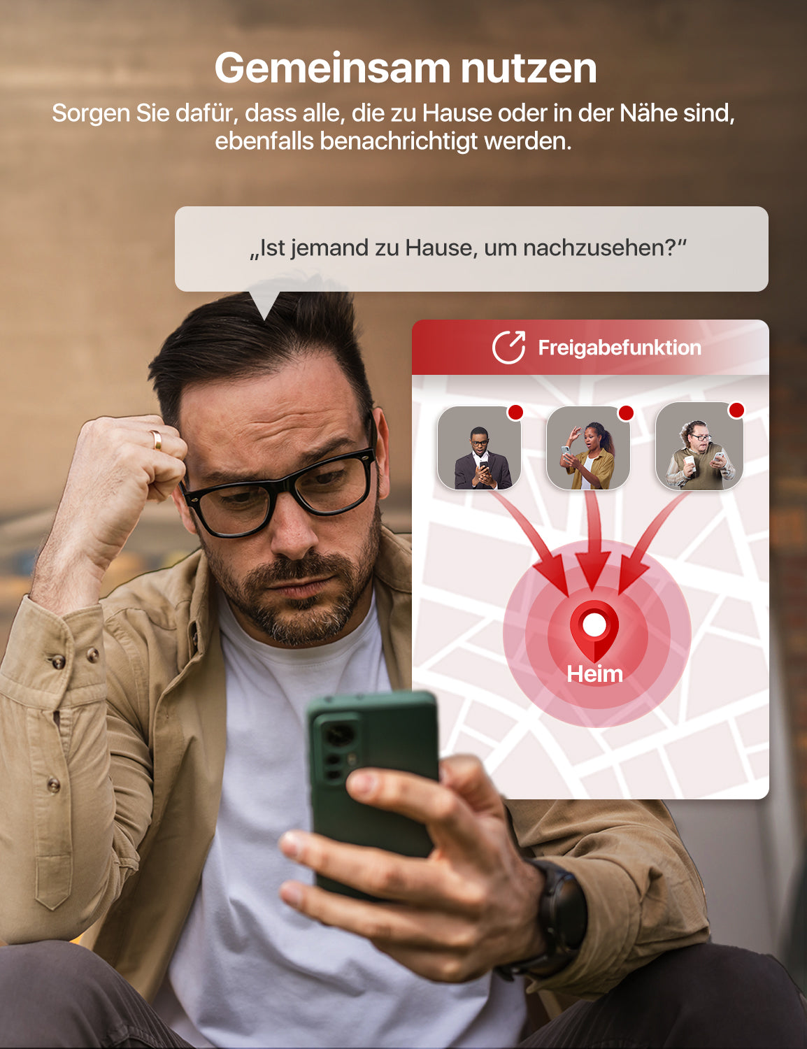 Ein Mann schaut sich die Sofortbenachrichtigungen auf seinem Handy an.