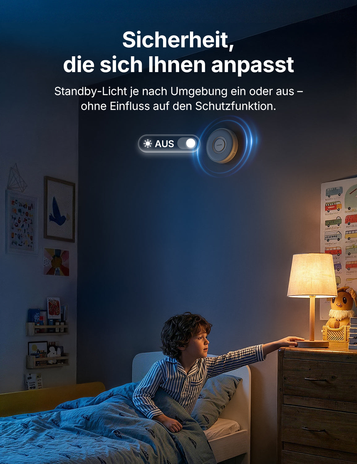 Der kleine Junge auf dem Bett griff nach der Nachttischlampe und schaltete sie aus; die oben erwähnte XS0B-SN befand sich im Nachtmodus.