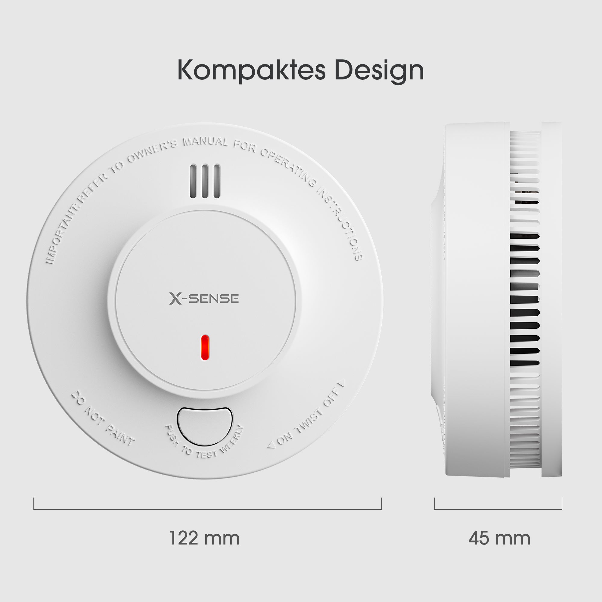 Das Bild zeigt die Breite und Dicke des X-Sense SD19-W (10-Zoll-Akku) und hebt dessen kompaktes Design hervor.