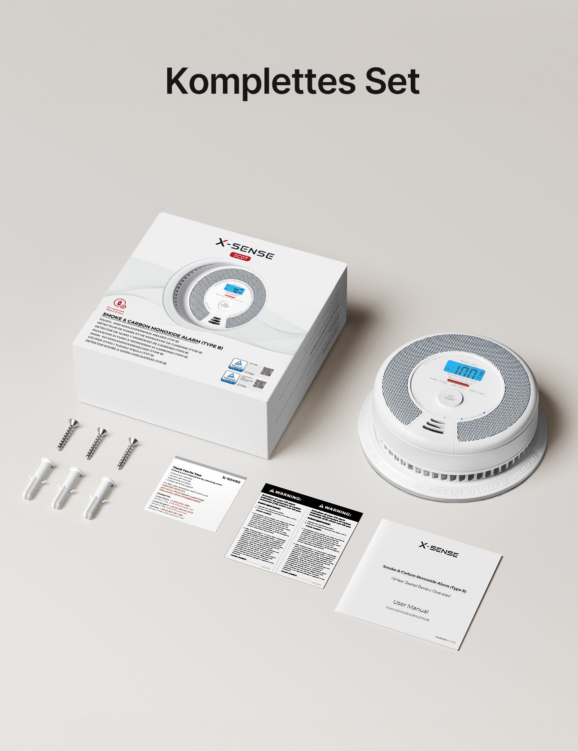 Ein komplettes Set X-SENSE SC07 kombinierter Rauch- und Kohlenmonoxidmelder