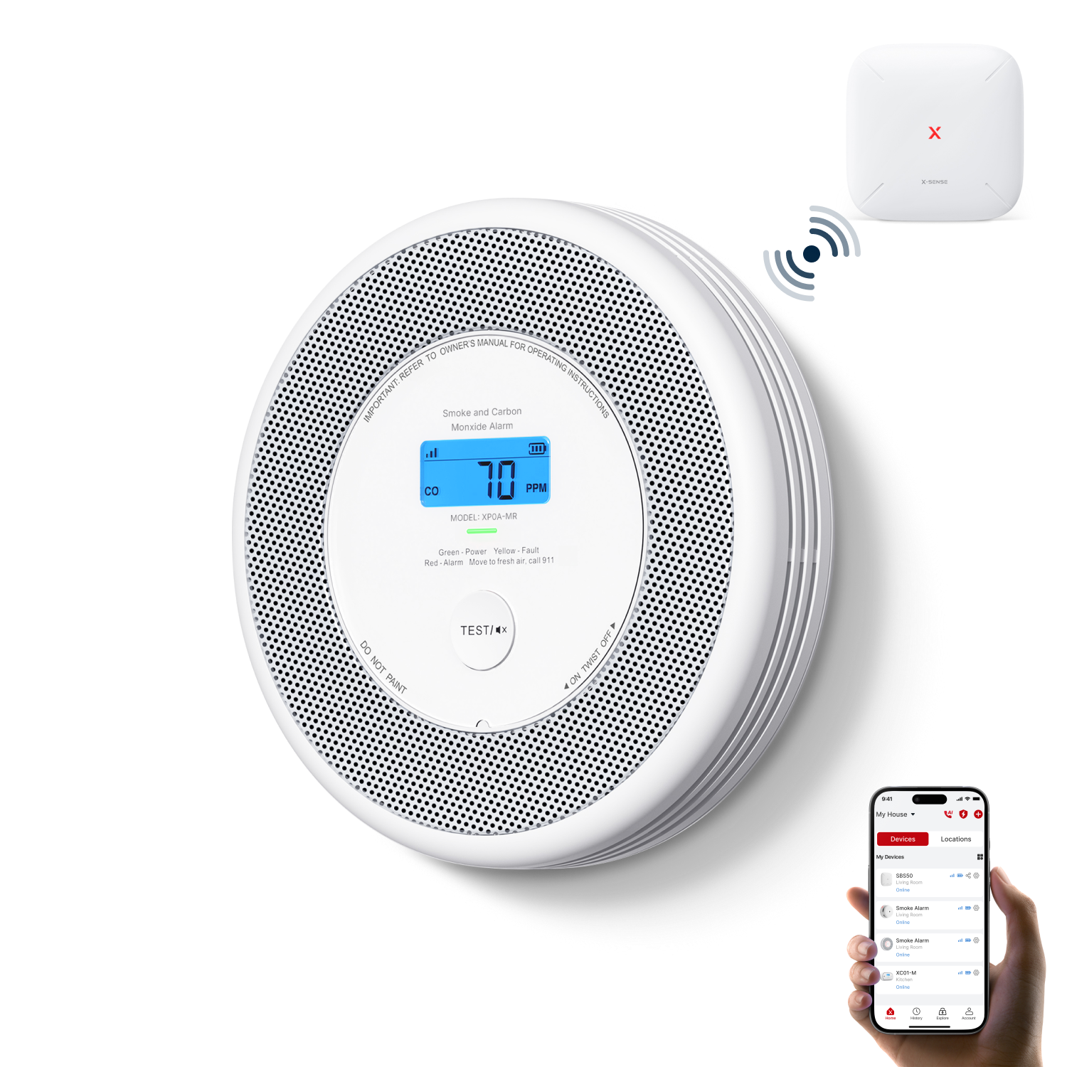 XP0A-MR Smarter Vernetzter Rauch- und Kohlenmonoxidmelder mit Sprachalarm